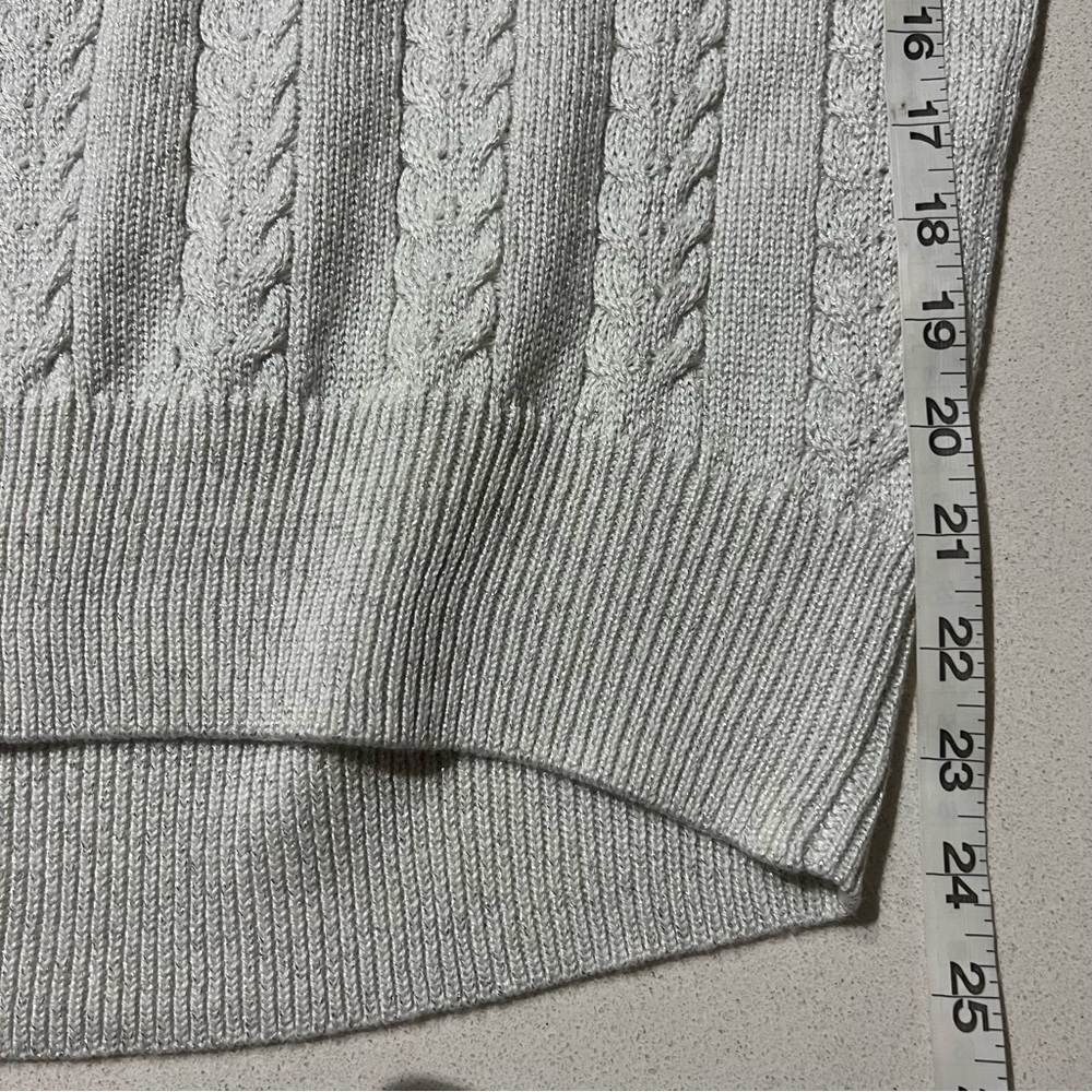 Athleta Crossroads Crew Sweater In Bright White Metallic Cable Knit H - Picture 10 of 12